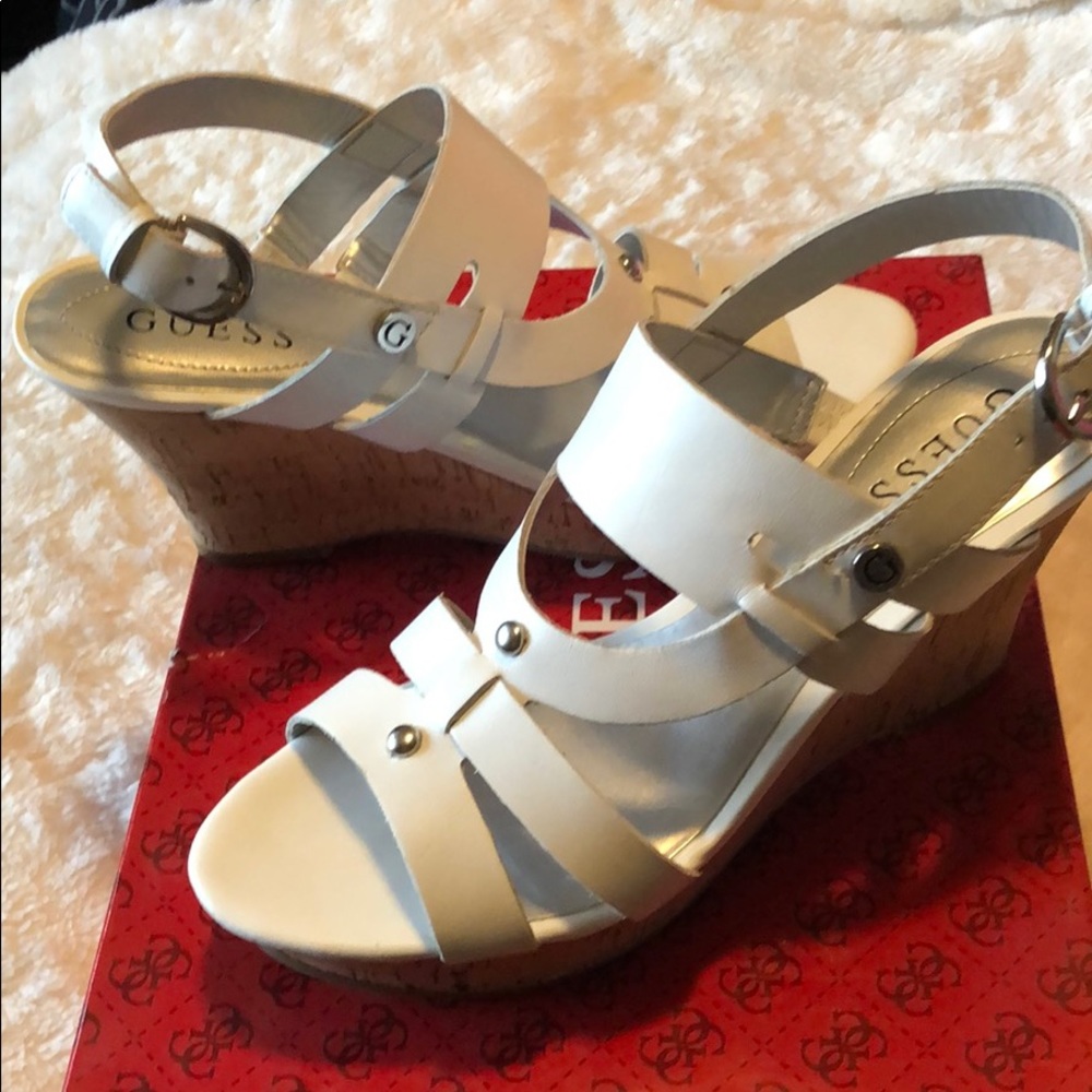 Brand New White Guess Wedge Sandals